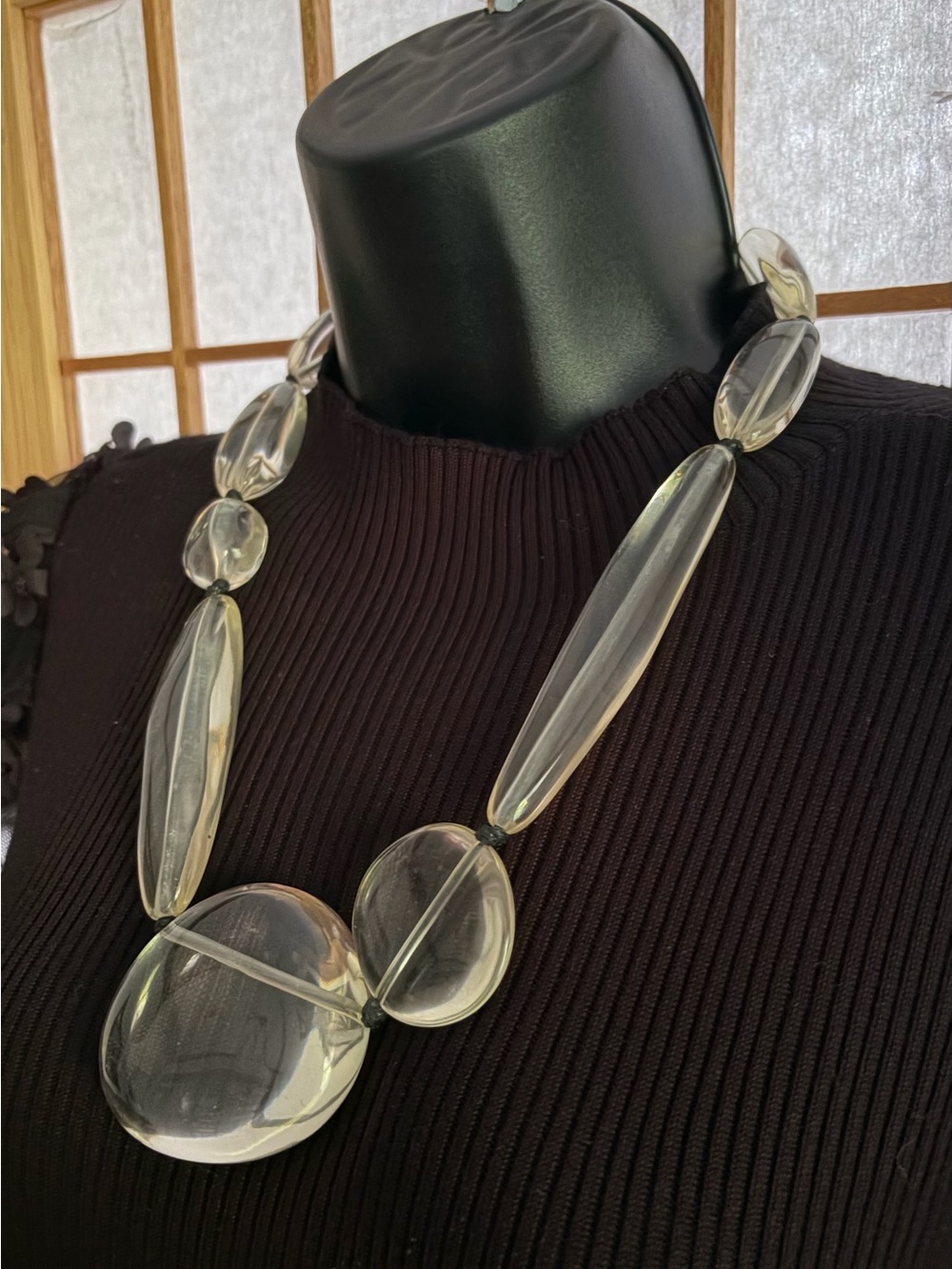 RARE Vintage Gerda Lynggaard Monies Lucite and Leather Statement Necklace - Picture 2 of 4